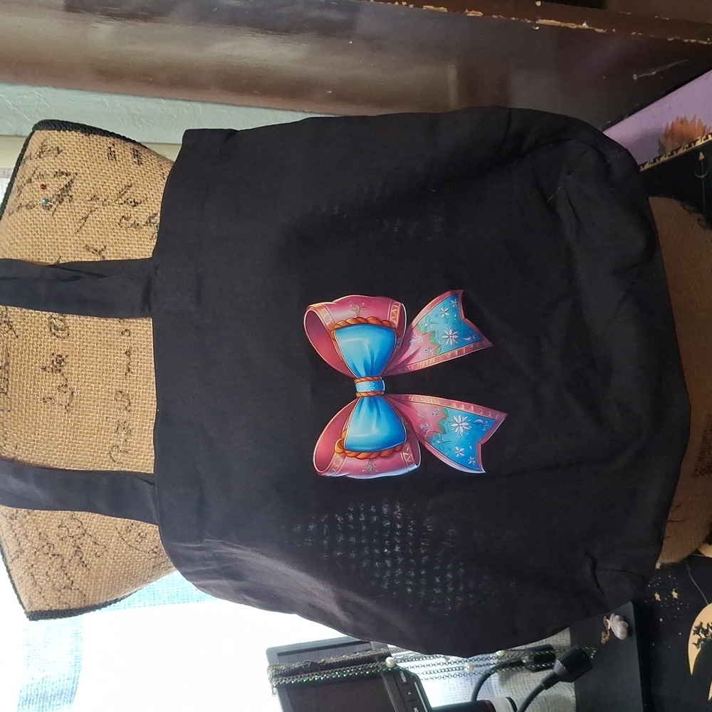 Black Tote Bag with Colorful Bow Design NWOT